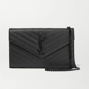 SAINT LAURENT Cassandre Matelasse Chain Wallet Crossbody Bag Black - NEW
